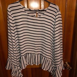 Flowy Black & White Striped Blouse